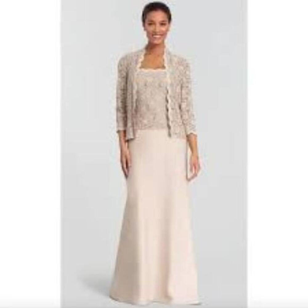alex‎ evenings scalloped lace dress Style # 1121198 in taupe